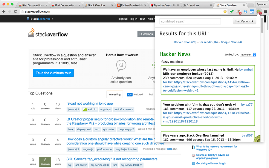 Here you see several "fuzzy" matches for the site stackoverflow.com -- the top one made me choke on my coffee ;D